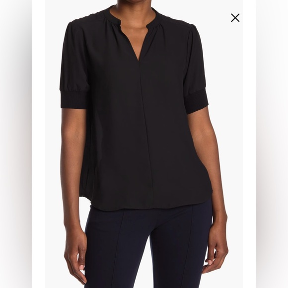 Catherine Malandrino Tops - Catherine Malandrino Split Neck Rib Cuff Top
